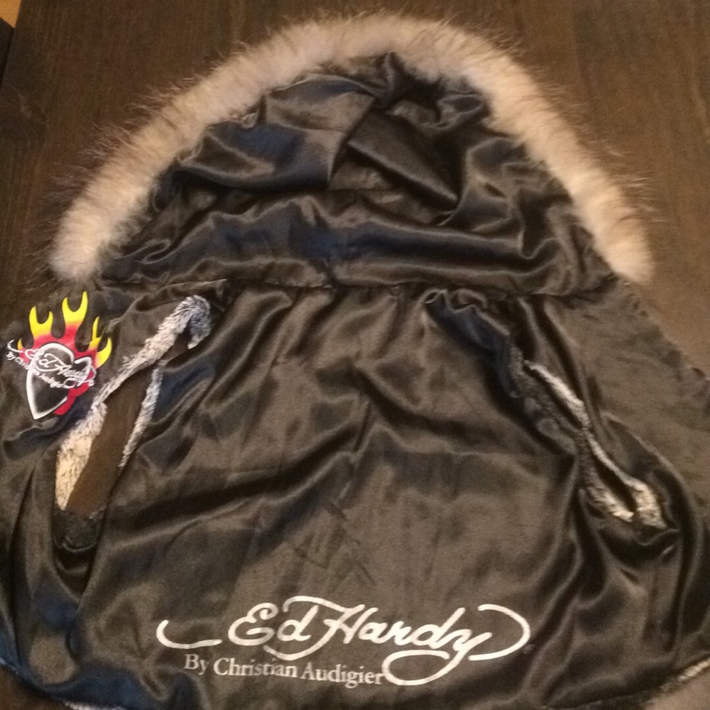 Ed hardy christian audigier faux fur vest